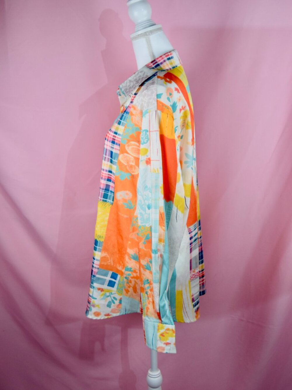 Boutique Colorful Patchwork Print Long Sleeve Button-Up Blouse | Size L - Picture 2 of 6